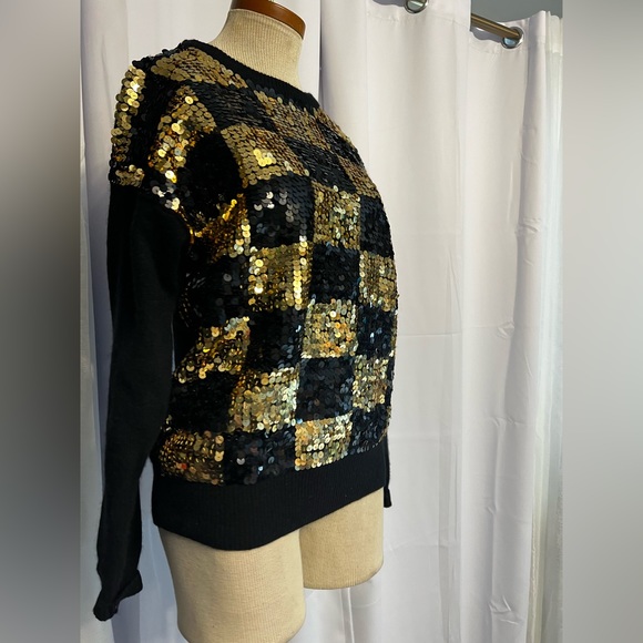 Vintage Eugenia By Angenie Black&Gold Sequin Sweater Lambswool Angora Nylon Med - Picture 1 of 14